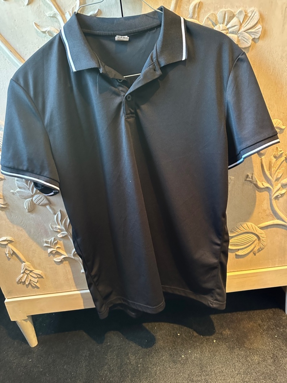 Men's Black Polo with White Contrast Trim